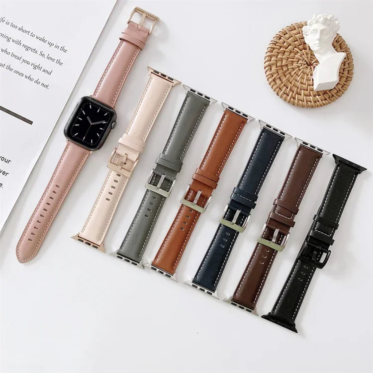 V 尾式縫線皮革錶帶，適用於 Apple Watch 5 & 4 44mm / 3 & 2 & 1 42mm，適用於 Apple Watch Series 8&7 41mm / SE 2&6&SE&5&4 40mm / 3&2&1 38mm，適用於 Apple Watch Series 7 41mm / 6 & SE & 5 & 4 40mm / 3 & 2 & 1 38mm