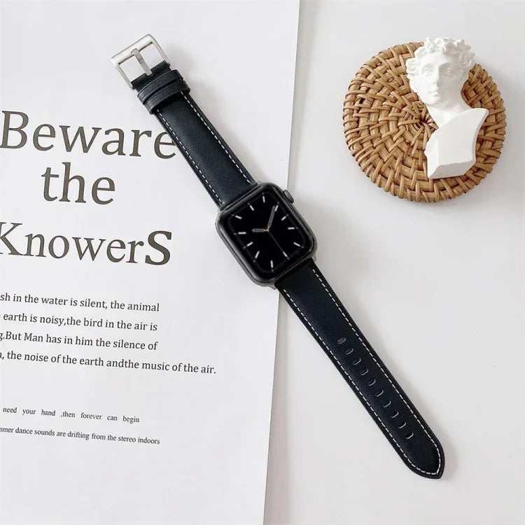 V 尾式縫線皮革錶帶，適用於 Apple Watch 5 & 4 44mm / 3 & 2 & 1 42mm，適用於 Apple Watch Series 8&7 41mm / SE 2&6&SE&5&4 40mm / 3&2&1 38mm，適用於 Apple Watch Series 7 41mm / 6 & SE & 5 & 4 40mm / 3 & 2 & 1 38mm