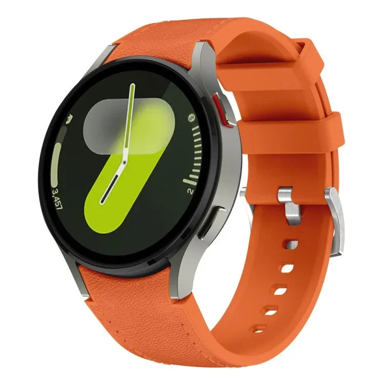 銀色針扣皮革矽膠錶帶，適用於 Samsung Galaxy Watch 7 / 6 / 5 / 4