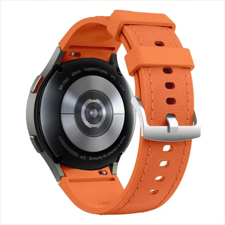 銀色針扣皮革矽膠錶帶，適用於 Samsung Galaxy Watch 7 / 6 / 5 / 4
