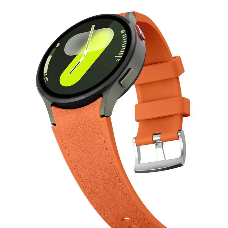 銀色針扣皮革矽膠錶帶，適用於 Samsung Galaxy Watch 7 / 6 / 5 / 4