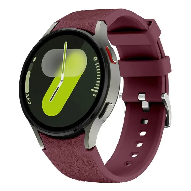 銀色針扣皮革矽膠錶帶，適用於 Samsung Galaxy Watch 7 / 6 / 5 / 4