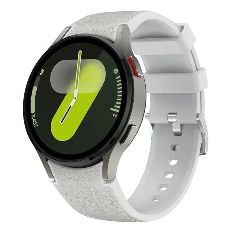 銀色針扣皮革矽膠錶帶，適用於 Samsung Galaxy Watch 7 / 6 / 5 / 4