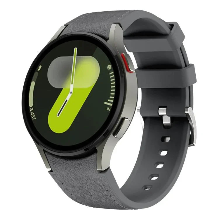 銀色針扣皮革矽膠錶帶，適用於 Samsung Galaxy Watch 7 / 6 / 5 / 4