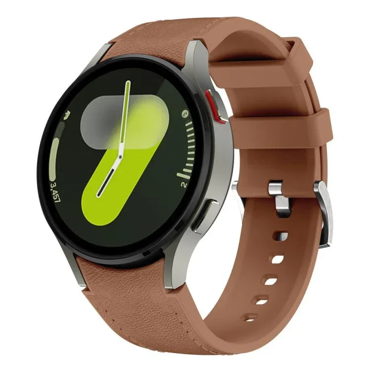 銀色針扣皮革矽膠錶帶，適用於 Samsung Galaxy Watch 7 / 6 / 5 / 4