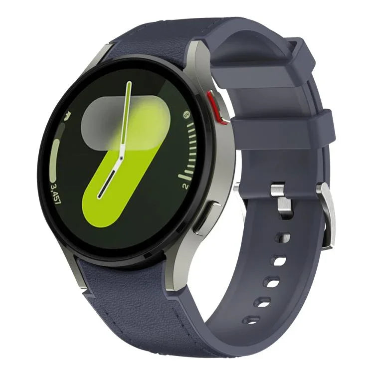銀色針扣皮革矽膠錶帶，適用於 Samsung Galaxy Watch 7 / 6 / 5 / 4