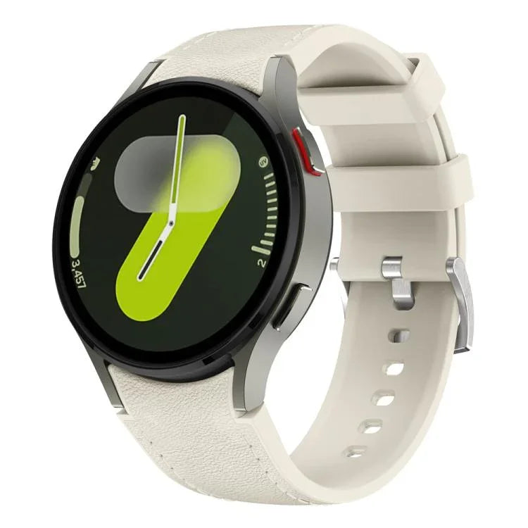 銀色針扣皮革矽膠錶帶，適用於 Samsung Galaxy Watch 7 / 6 / 5 / 4