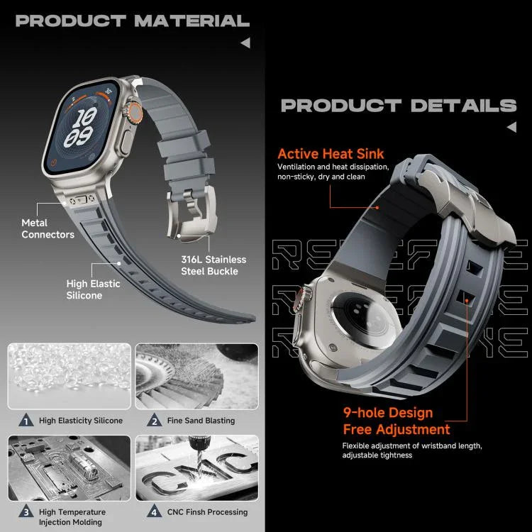 Kalebol 高彈性矽膠護甲錶帶，適用於 Apple Watch 46mm / 49mm / 45mm / 44mm