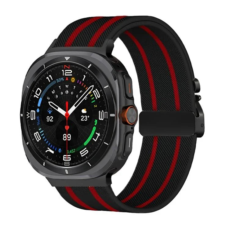 傘扣條紋尼龍彈性編織錶帶，適用於 Samsung Galaxy Watch Ultra 47mm / Ultra 2025