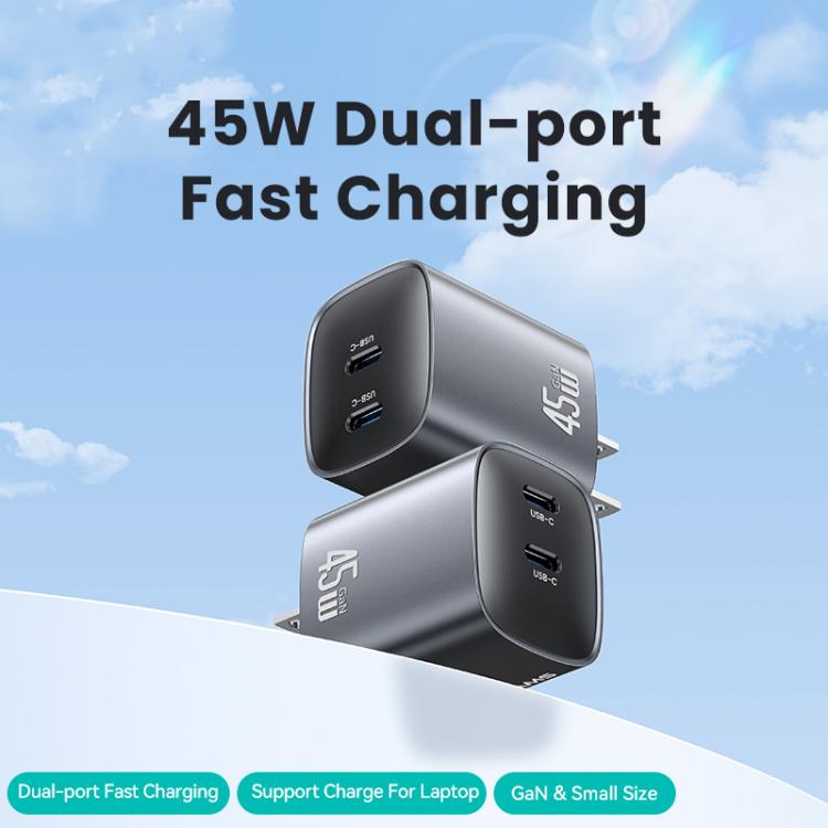 USAMS CC306 T66 45W 雙 USB-C / Type-C GaN 快速充電器，美規插頭，CC306