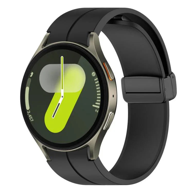 xDfind 折疊磁吸黑色扣環矽膠錶帶，適用 Samsung Galaxy Watch7 / FE / 6 / 5 / 4