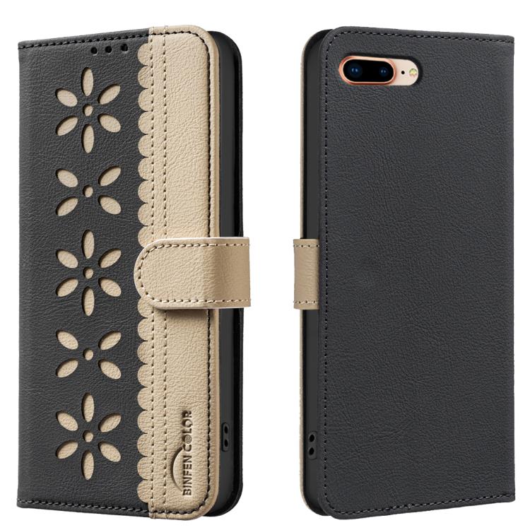 拼色鏤空花紋 RFID 皮革手機殼，適用於 iPhone XS Max、iPhone 6 Plus / 7 Plus / 8 Plus、iPhone 6 / 7 / 8