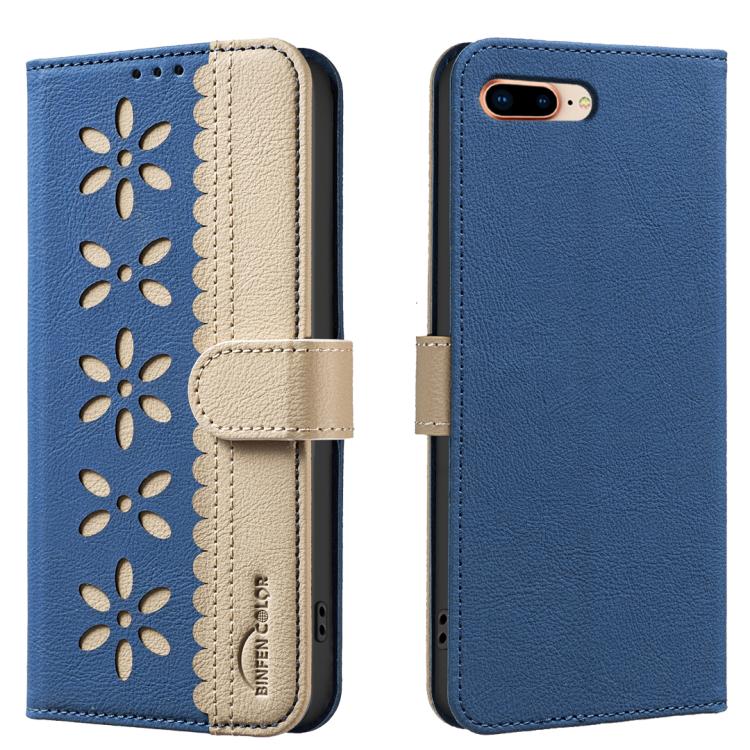 拼色鏤空花紋 RFID 皮革手機殼，適用於 iPhone XS Max、iPhone 6 Plus / 7 Plus / 8 Plus、iPhone 6 / 7 / 8
