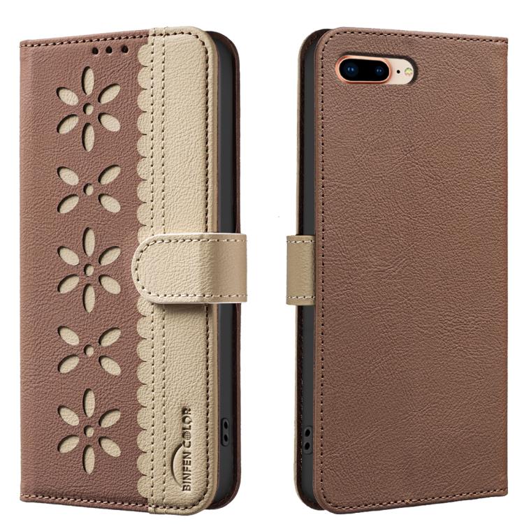 拼色鏤空花紋 RFID 皮革手機殼，適用於 iPhone XS Max、iPhone 6 Plus / 7 Plus / 8 Plus、iPhone 6 / 7 / 8
