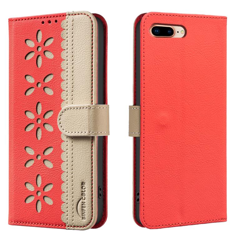 拼色鏤空花紋 RFID 皮革手機殼，適用於 iPhone XS Max、iPhone 6 Plus / 7 Plus / 8 Plus、iPhone 6 / 7 / 8
