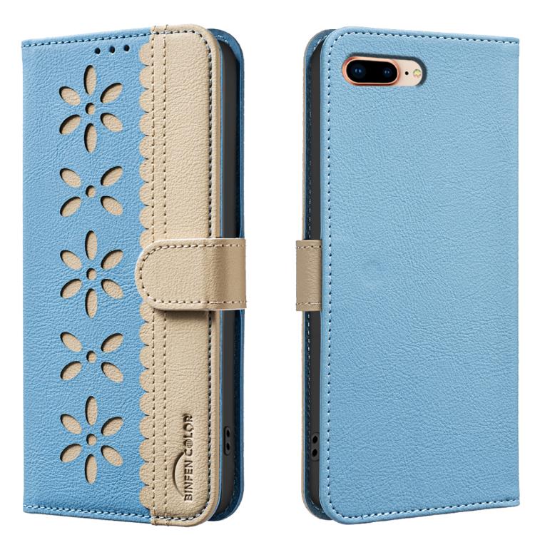 拼色鏤空花紋 RFID 皮革手機殼，適用於 iPhone XS Max、iPhone 6 Plus / 7 Plus / 8 Plus、iPhone 6 / 7 / 8