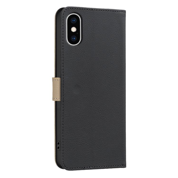 拼色鏤空花紋 RFID 皮革手機殼，適用於 iPhone XS Max、iPhone 6 Plus / 7 Plus / 8 Plus、iPhone 6 / 7 / 8