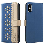 拼色鏤空花紋 RFID 皮革手機殼，適用於 iPhone XS Max、iPhone 6 Plus / 7 Plus / 8 Plus、iPhone 6 / 7 / 8