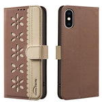 拼色鏤空花紋 RFID 皮革手機殼，適用於 iPhone XS Max、iPhone 6 Plus / 7 Plus / 8 Plus、iPhone 6 / 7 / 8