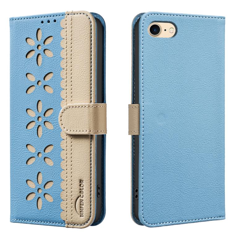 拼色鏤空花紋 RFID 皮革手機殼，適用於 iPhone XS Max、iPhone 6 Plus / 7 Plus / 8 Plus、iPhone 6 / 7 / 8