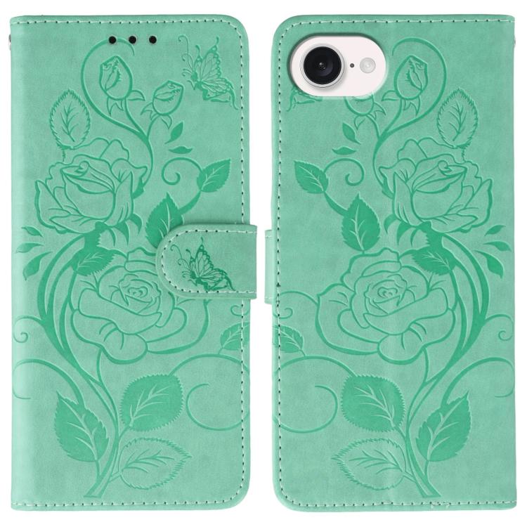 玫瑰蝴蝶壓紋皮革手機殼，適用於 iPhone 17e / 16e、iPhone 17 Pro Max、iPhone 17 Pro、iPhone 17、iPhone Air