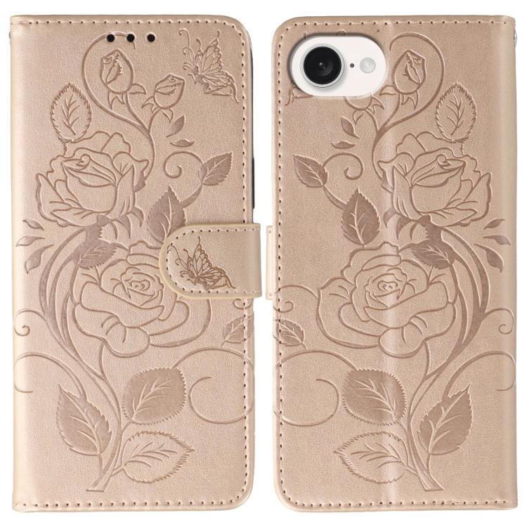 玫瑰蝴蝶壓紋皮革手機殼，適用於 iPhone 17e / 16e、iPhone 17 Pro Max、iPhone 17 Pro、iPhone 17、iPhone Air