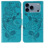 玫瑰蝴蝶壓紋皮革手機殼，適用於 iPhone 17e / 16e、iPhone 17 Pro Max、iPhone 17 Pro、iPhone 17、iPhone Air
