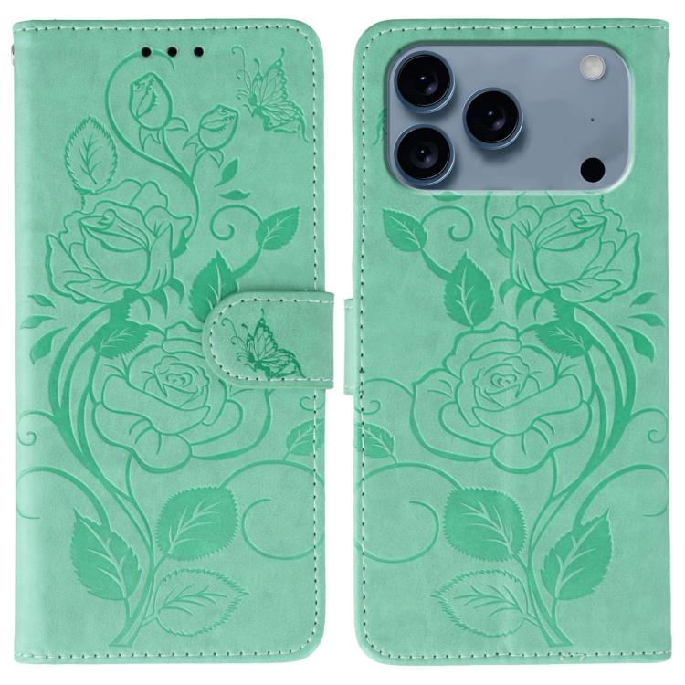 玫瑰蝴蝶壓紋皮革手機殼，適用於 iPhone 17e / 16e、iPhone 17 Pro Max、iPhone 17 Pro、iPhone 17、iPhone Air
