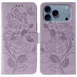 玫瑰蝴蝶壓紋皮革手機殼，適用於 iPhone 17e / 16e、iPhone 17 Pro Max、iPhone 17 Pro、iPhone 17、iPhone Air