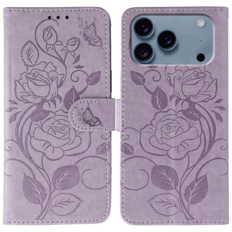 玫瑰蝴蝶壓紋皮革手機殼，適用於 iPhone 17e / 16e、iPhone 17 Pro Max、iPhone 17 Pro、iPhone 17、iPhone Air
