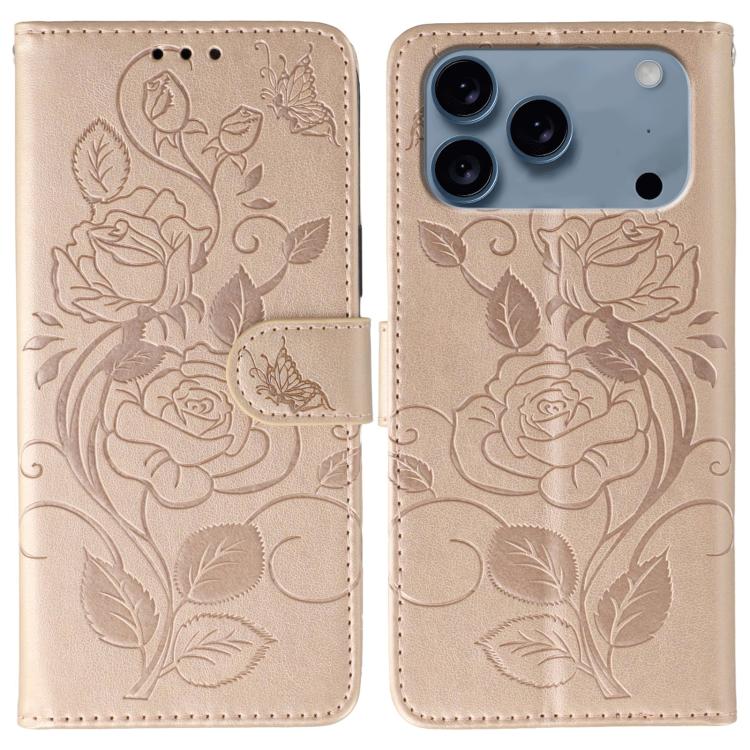 玫瑰蝴蝶壓紋皮革手機殼，適用於 iPhone 17e / 16e、iPhone 17 Pro Max、iPhone 17 Pro、iPhone 17、iPhone Air