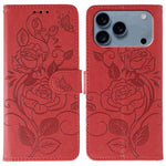 玫瑰蝴蝶壓紋皮革手機殼，適用於 iPhone 17e / 16e、iPhone 17 Pro Max、iPhone 17 Pro、iPhone 17、iPhone Air