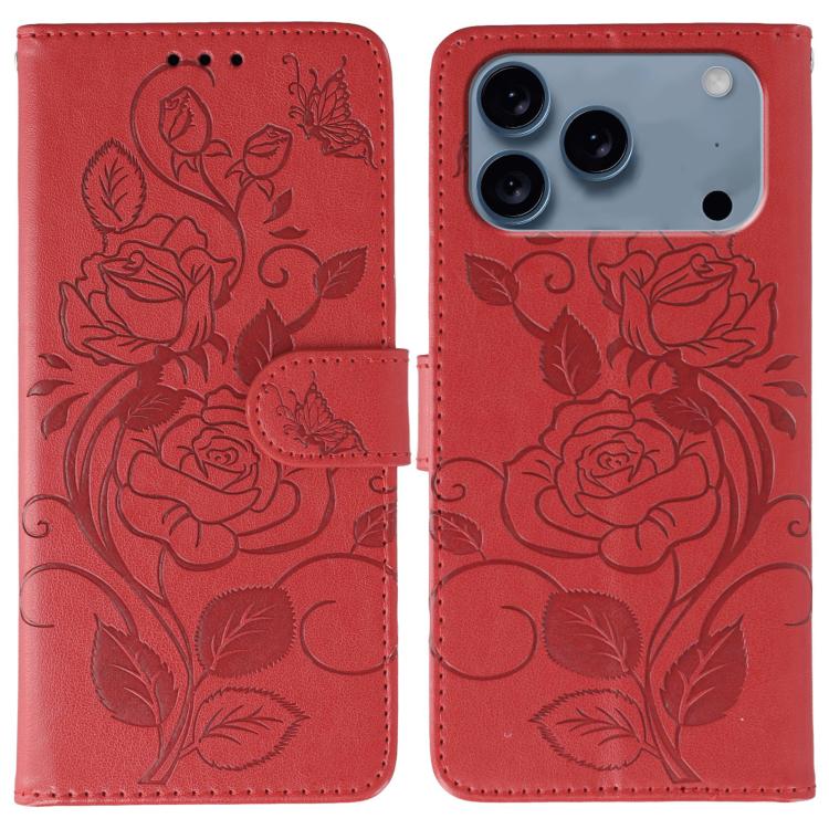 玫瑰蝴蝶壓紋皮革手機殼，適用於 iPhone 17e / 16e、iPhone 17 Pro Max、iPhone 17 Pro、iPhone 17、iPhone Air