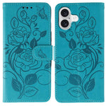 玫瑰蝴蝶壓紋皮革手機殼，適用於 iPhone 17e / 16e、iPhone 17 Pro Max、iPhone 17 Pro、iPhone 17、iPhone Air