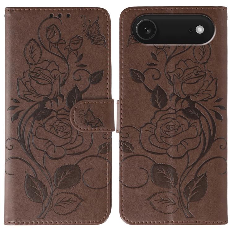 玫瑰蝴蝶壓紋皮革手機殼，適用於 iPhone 17e / 16e、iPhone 17 Pro Max、iPhone 17 Pro、iPhone 17、iPhone Air
