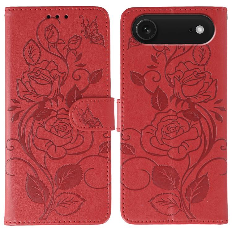 玫瑰蝴蝶壓紋皮革手機殼，適用於 iPhone 17e / 16e、iPhone 17 Pro Max、iPhone 17 Pro、iPhone 17、iPhone Air