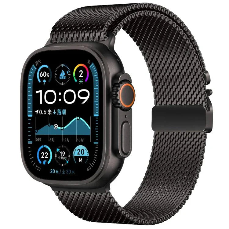 xDfind 傘扣細網米蘭不鏽鋼錶帶，適用於 Apple Watch 46mm / 49mm / 45mm / 44mm 細網，適用於 Apple Watch 42mm / 41mm / 40mm / 38mm 細網