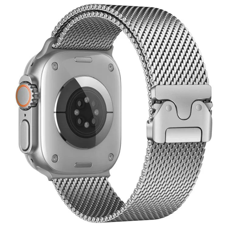xDfind 傘扣細網米蘭不鏽鋼錶帶，適用於 Apple Watch 46mm / 49mm / 45mm / 44mm 細網，適用於 Apple Watch 42mm / 41mm / 40mm / 38mm 細網