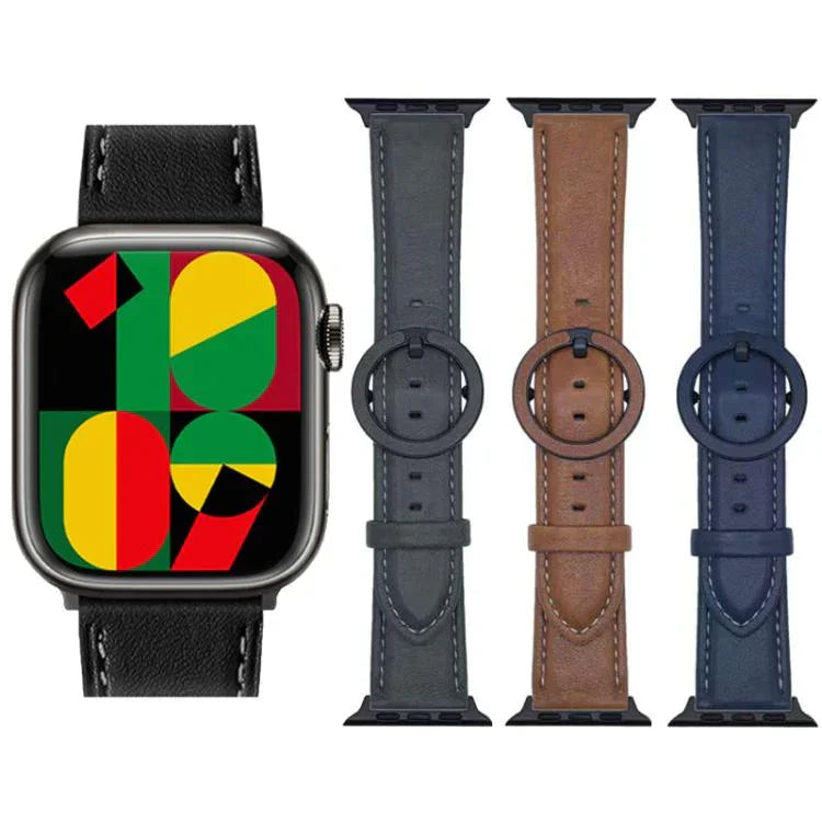 xDfind 圓扣皮革錶帶，適用於 Apple Watch 46mm / 49mm / 45mm / 44mm，適用於 Apple Watch 42mm / 41mm / 40mm / 38mm