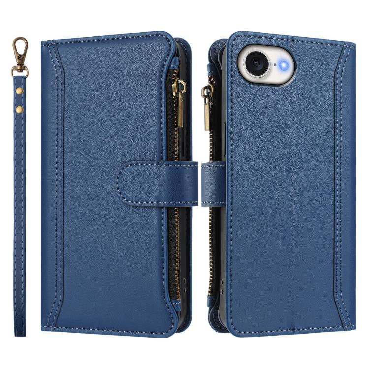 磁吸扣 9 卡槽拉鍊皮革手機殼附手帶，適用於 iPhone 17e / 16e、iPhone 17 Pro Max、iPhone 17 Pro、iPhone 17、iPhone Air、iPhone 16 Pro Max、iPhone 16 Pro、iPhone 16 Plus
