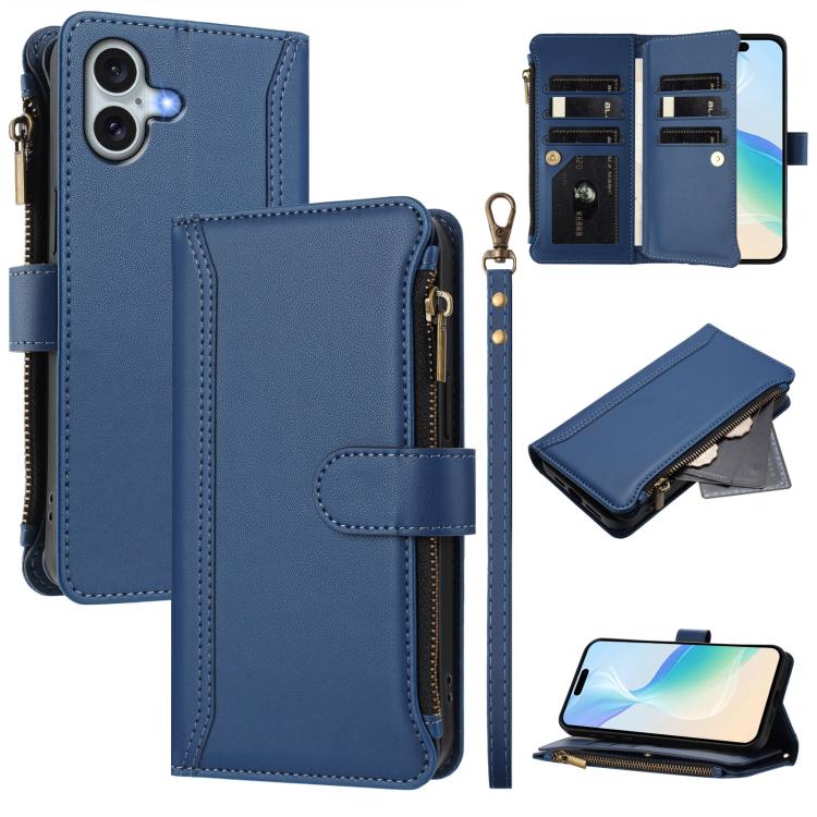 磁吸扣 9 卡槽拉鍊皮革手機殼附手帶，適用於 iPhone 17e / 16e、iPhone 17 Pro Max、iPhone 17 Pro、iPhone 17、iPhone Air、iPhone 16 Pro Max、iPhone 16 Pro、iPhone 16 Plus