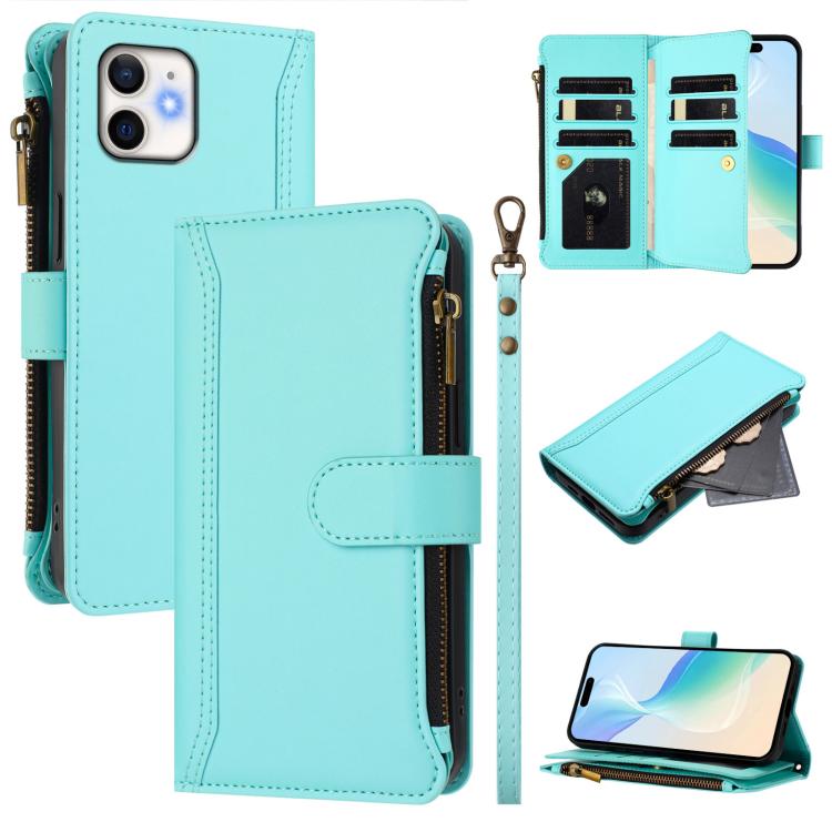 磁扣9卡位拉鍊皮革手機殼附手腕帶，適用於 iPhone 11 Pro Max、iPhone 11、iPhone 11 Pro、iPhone XS / X、iPhone XR、iPhone XS Max、iPhone 8 Plus / 7 Plus