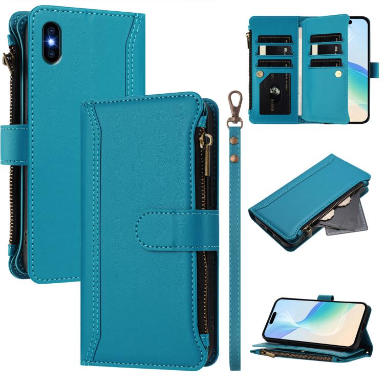 磁扣9卡位拉鍊皮革手機殼附手腕帶，適用於 iPhone 11 Pro Max、iPhone 11、iPhone 11 Pro、iPhone XS / X、iPhone XR、iPhone XS Max、iPhone 8 Plus / 7 Plus