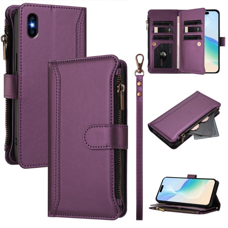 磁扣9卡位拉鍊皮革手機殼附手腕帶，適用於 iPhone 11 Pro Max、iPhone 11、iPhone 11 Pro、iPhone XS / X、iPhone XR、iPhone XS Max、iPhone 8 Plus / 7 Plus