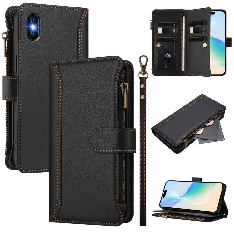 磁扣9卡位拉鍊皮革手機殼附手腕帶，適用於 iPhone 11 Pro Max、iPhone 11、iPhone 11 Pro、iPhone XS / X、iPhone XR、iPhone XS Max、iPhone 8 Plus / 7 Plus
