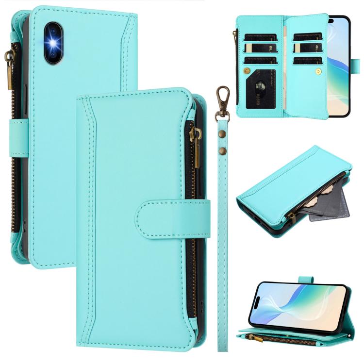 磁扣9卡位拉鍊皮革手機殼附手腕帶，適用於 iPhone 11 Pro Max、iPhone 11、iPhone 11 Pro、iPhone XS / X、iPhone XR、iPhone XS Max、iPhone 8 Plus / 7 Plus