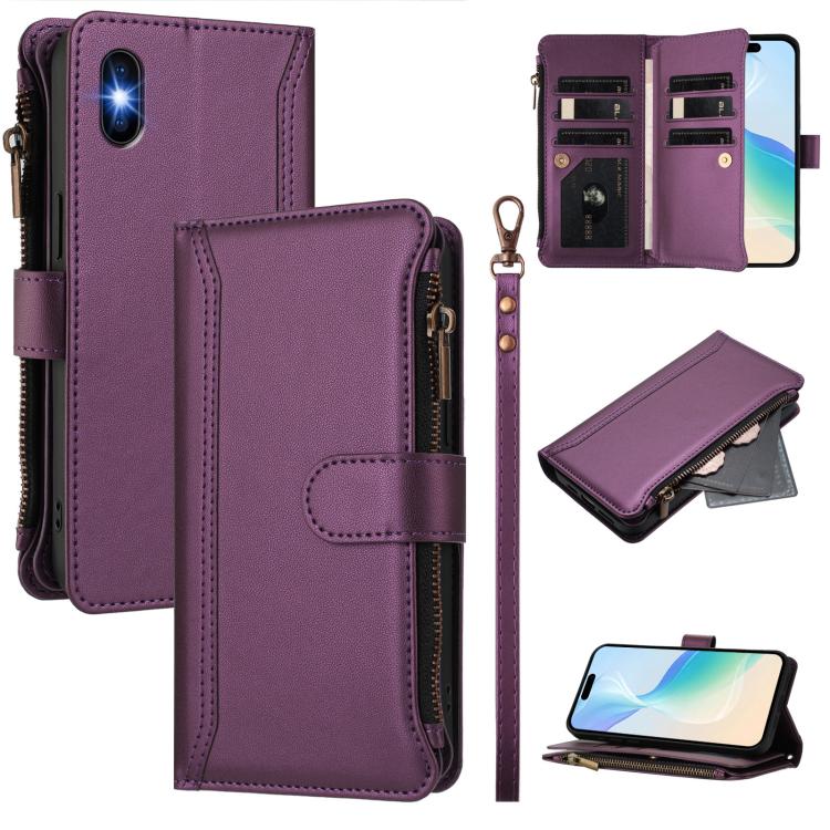 磁扣9卡位拉鍊皮革手機殼附手腕帶，適用於 iPhone 11 Pro Max、iPhone 11、iPhone 11 Pro、iPhone XS / X、iPhone XR、iPhone XS Max、iPhone 8 Plus / 7 Plus