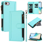 磁吸扣9卡槽拉鍊皮革手機殼附手腕帶，適用於iPhone 14 Pro Max、iPhone SE 2022 / 2020 / 8 / 7、iPhone 13 Pro Max、iPhone 13 Pro、iPhone 13 mini、iPhone 12 / 12 Pro、iPhone 12 Pro Max、iPhone 12 mini