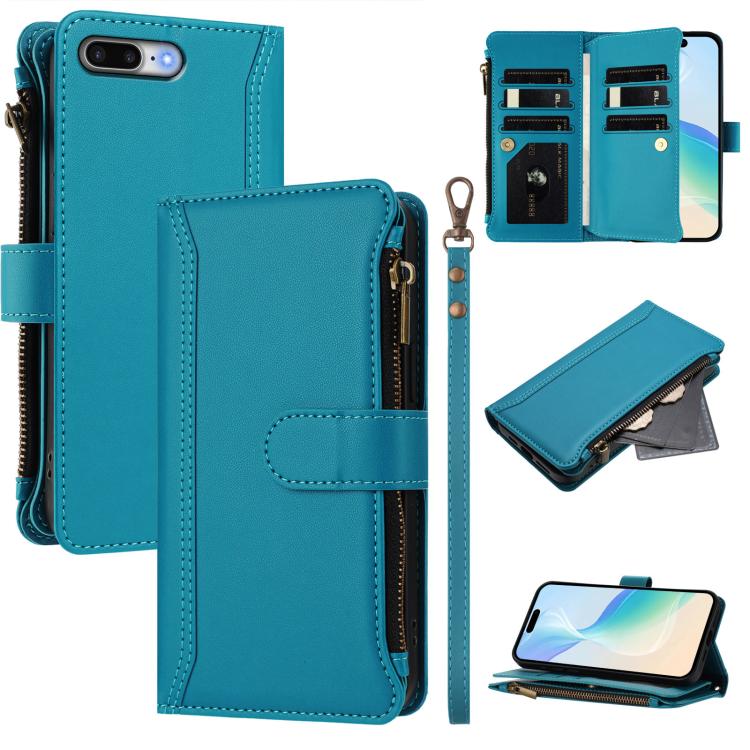 磁扣9卡位拉鍊皮革手機殼附手腕帶，適用於 iPhone 11 Pro Max、iPhone 11、iPhone 11 Pro、iPhone XS / X、iPhone XR、iPhone XS Max、iPhone 8 Plus / 7 Plus