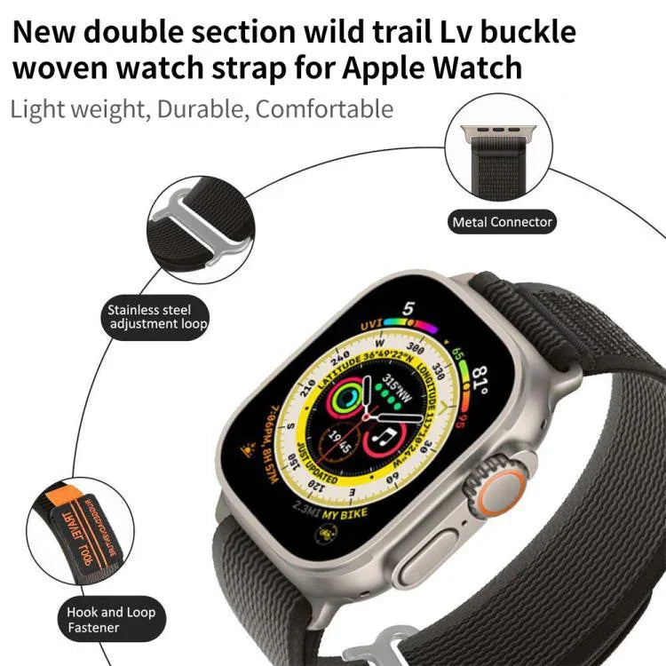 xDfind 雙節金屬扣環尼龍編織錶帶，適用於 Apple Watch 46mm / 49mm / 45mm / 44mm，適用於 Apple Watch 42mm / 41mm / 40mm / 38mm